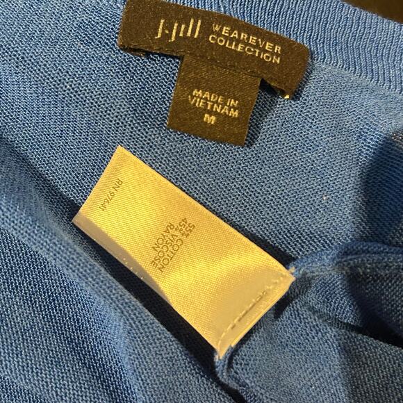 J. Jill Wearever Cardigan Tunic Top Blue SZ Med Semi Sheer Long Button Down - Picture 8 of 8